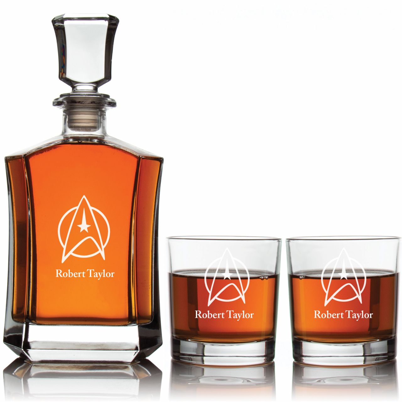 Star Trek - Custom Decanter Set - Personalized Crown Decanter Set with  Whiskey Glasses - Promotional Products - Custom Gifts - Party Favors -  Corporate Gifts - Personalized Gifts