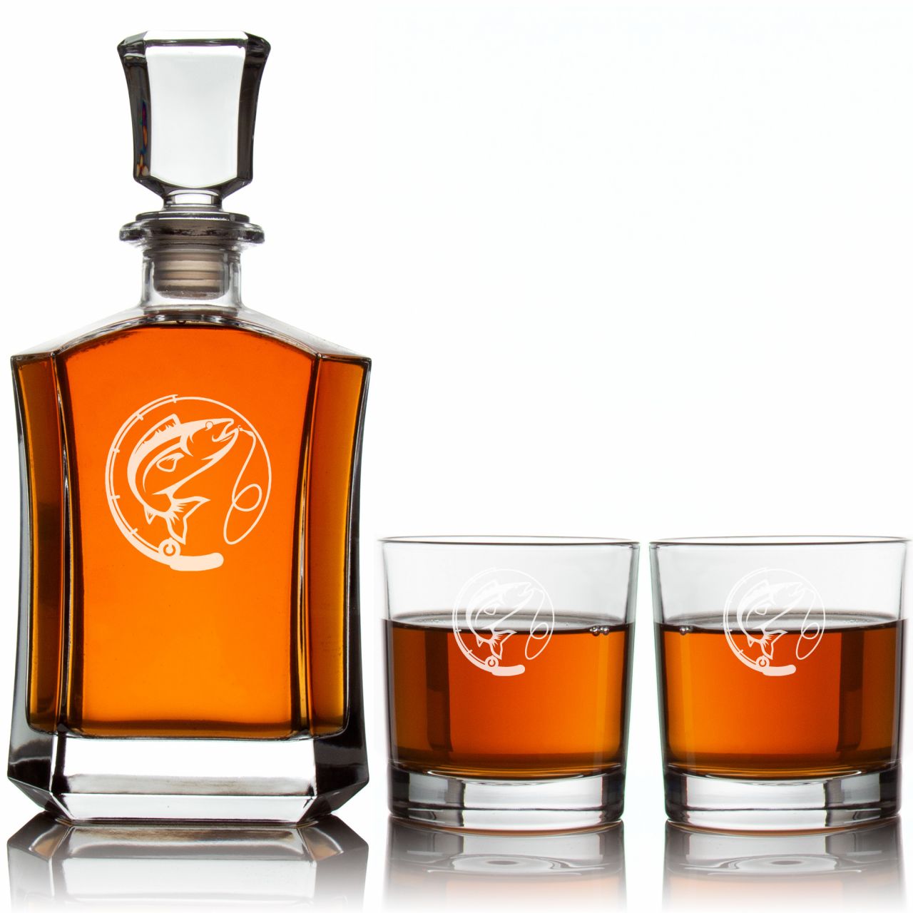 Engraved Fish Logo - Personalized Crown Decanter Set with Whiskey