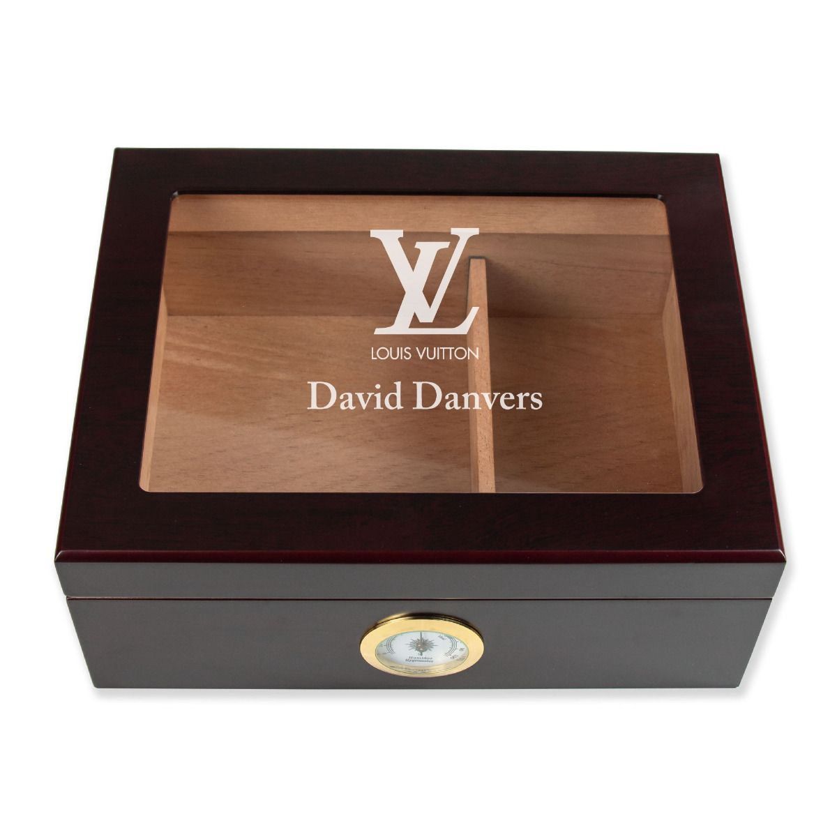 Personalized Cigar Humidor - Engraved LV Louis Vuitton Logo Design