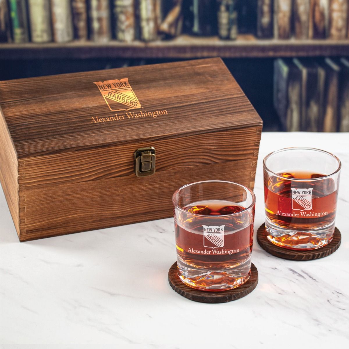 Custom Engraved Rangers - Personalized Whiskey Glasses In Wood Gift Box