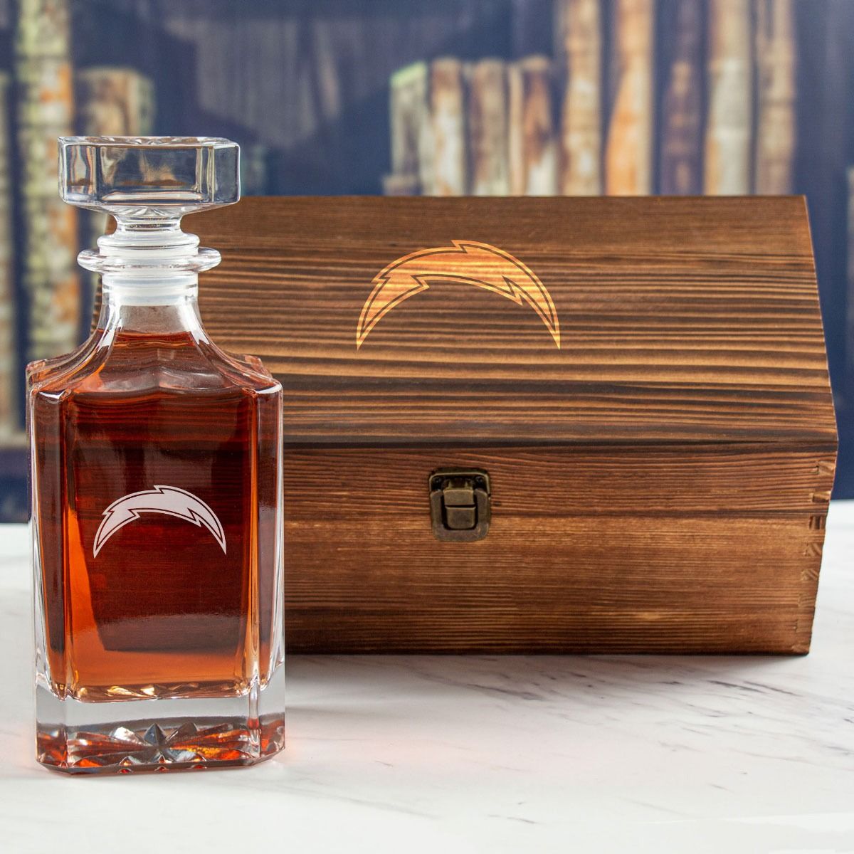 Custom Engraved San Diego Chargers - Personalized Whiskey Decanter In Wood  Gift Box