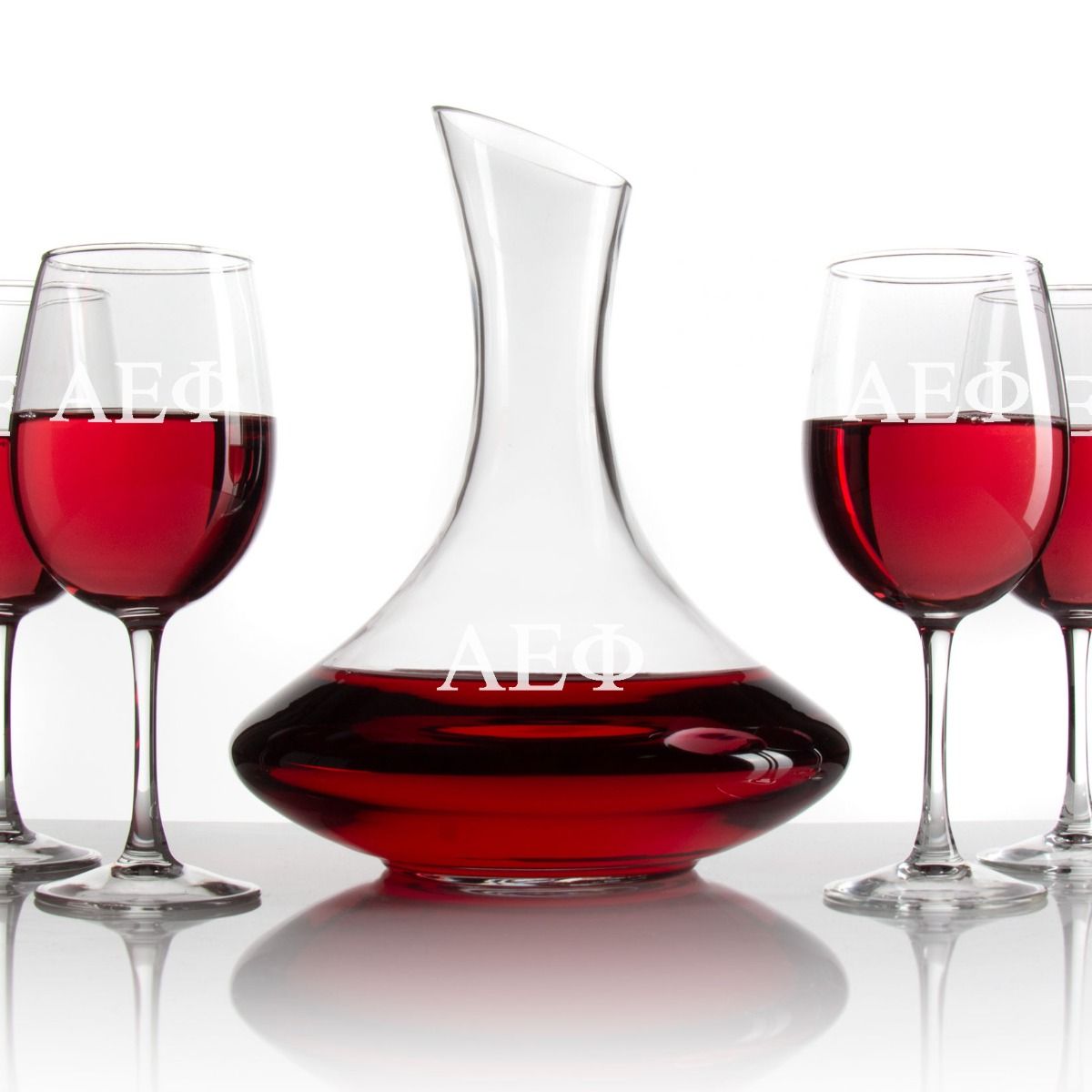 Custom Engraved Alpha Epsilon Phi - Slanted Top Wine Decanter With Stem  Wine Glasses