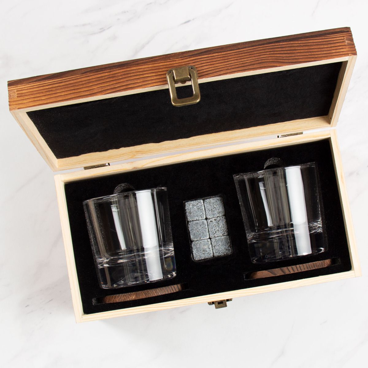 Personalized Whiskey Glass Set with Wooden Box